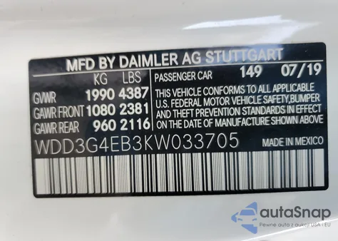 2019 Mercedes-Benz A 220 из США, поврежденный, VIN WDD3G4EB3KW033705